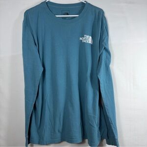 The North Face T-Shirt Men’s Large Blue Long Sleeve Crew Neck Cotton Logo Tee